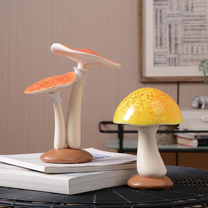 SEINHIJO Mushroom Decor Sculpture Garden Gifts Statue Outdoor Fairy Figurine Modern Patio Arts Polyresin 6.7inch