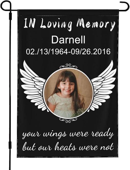 Custom Memorial Flag Personalized Garden Flag for Cemetery in Loving Memory with Photo Name Date Memory Garden Flags For Loss of Loved One Lawn Outdoor Double Sided Yard Flags (Memorial Funeral Flags 2, 28x40(in))