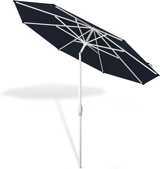Midtown Umbrellas The Swilt 10 Feet Patio Umbrella in Sunbrella Canvas Navy Acrylic Fabric - Fiberglass Ribs, Auto-Tilt Aluminum Frame For Backyard, Deck, Garden, Pool - White Pole
