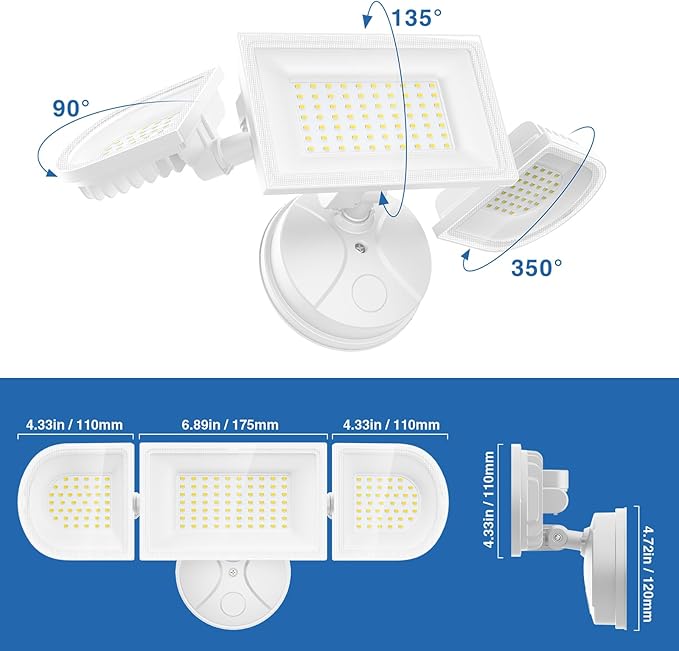 150W Flood Lights Outdoor Waterproof IP65, Exterior LED Floodlights with 3 Adjustable Heads, 15000LM Super Bright Security Lights Fixture, Outside Lights for House, Backyard