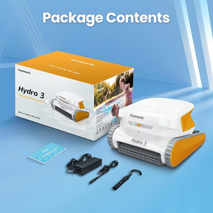 2025 Hydro3 Robotic Pool Cleaner for Inground/Above Ground Pools, 150W Cordless Pool Vacuum, Max 200min Runtime, 4.1L Filter Basket, Auto Waterline/Wall Cleaning, Max 1076 sq.ft Coverage