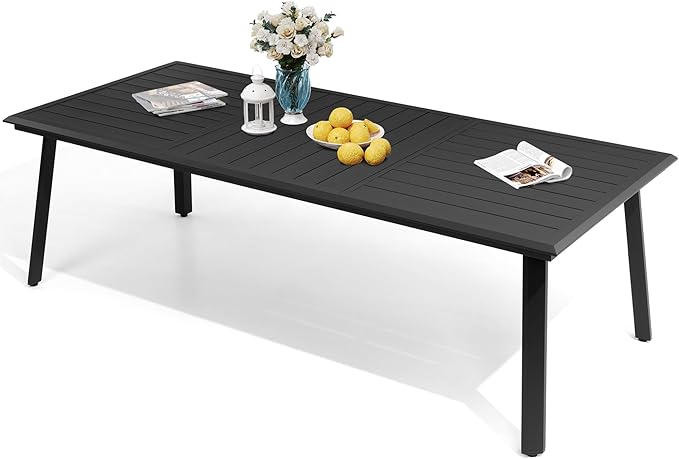 Outdoor Patio Dining Table for 8-10, 94 Inch Aluminum Table with Umbrella Hole, All-Weather Deck & Backyard Furniture