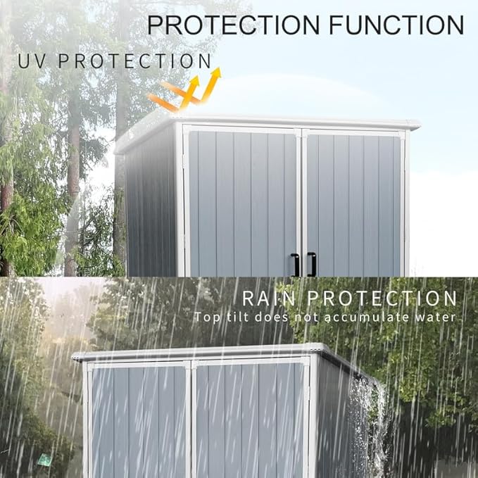 5x3 FT Resin Outdoor Storage Shed with Floor, Waterproof Resin Cabinet with Lockable Door, Outside Plastic Tool Garden Sheds for Backyard Lawn Patio Furniture, Bikes, Accessories, Gray