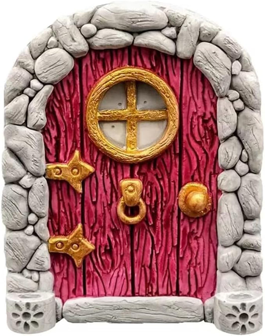 Red Mini Fairy Garden Door for Tree, 3D Miniature Fairy Door for Fairytale Tiny House Doors, Bonsai Terrarium Micro Landscape Decoration Accessories Garden Miniatures