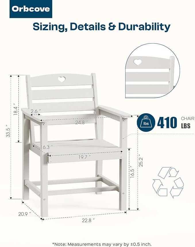 HDPE 2-Piece Outdoor Dining Chairs, Weather-Resistant Heart-Cutout Design Patio Dining Chairs, Outdoor Furniture for Lawn, Patio, Porch, Deck, Poolside, Yard (White)