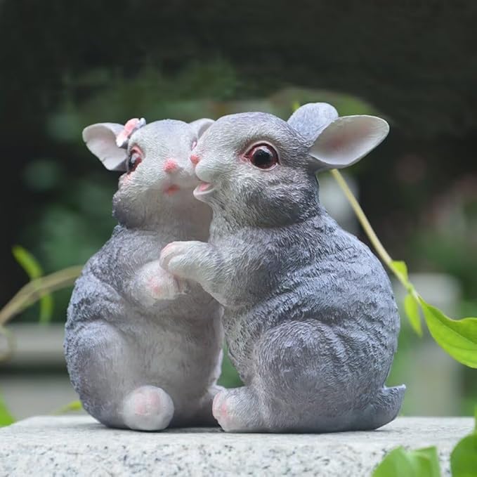 Garden Statues Bunny Decor Resin Dance Rabbit Figurine Cute Fairy Garden Decor Outdoor Statues for Patio Yard Porch Balcony Gifts for Women Mom Grandma Grey