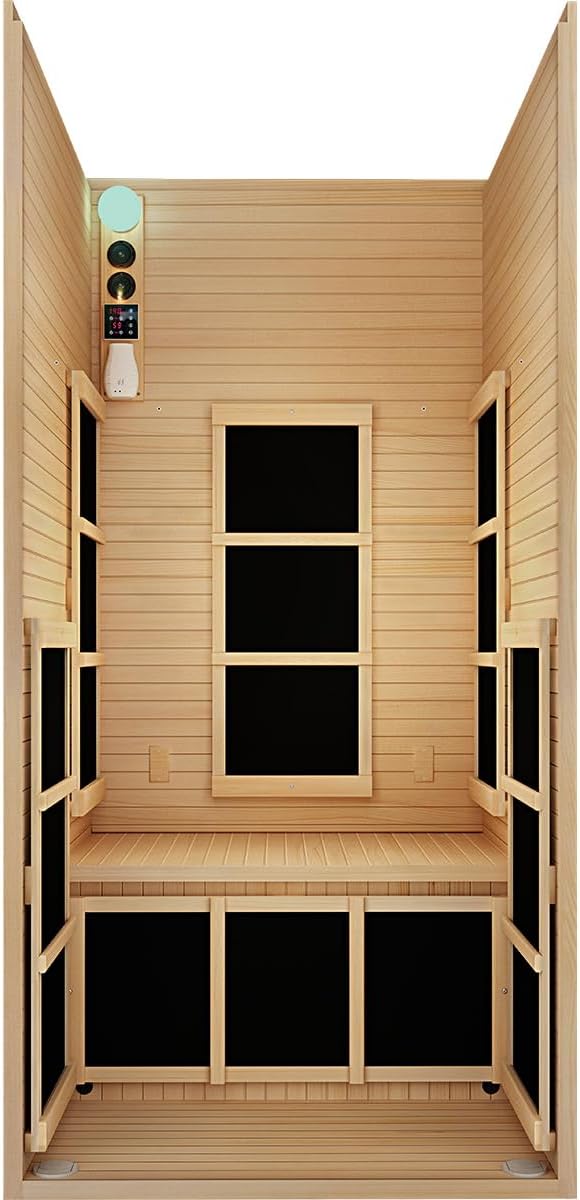 JNH Lifestyles Joyous 1- to 2-Person Low EMF FAR Infrared Sauna with Red Light Therapy & Bluetooth Speakers | Personal Indoor Dry Heat Sauna for Home & Gym – Made from Canadian Hemlock