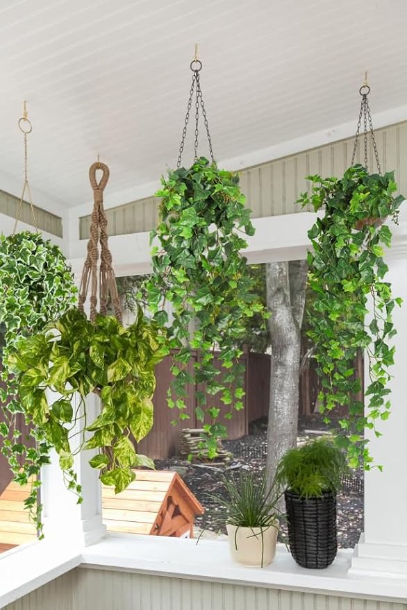 RECUTMS 39.4’’ Artificial Ivy Hanging Garland Leaves Vine Plants Real Touch Faux Plastic Wall Greenery for Home Garden Veranda Door Shelf Indoor Outdoor Decoration Set of 2