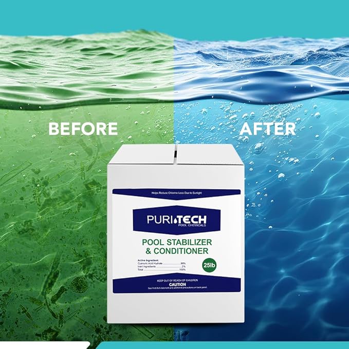 Puri Tech Pool Stabilizer and Conditioner Chlorine Tablet 25 lbs - Chlorine Stabilizer - 100% Cyanuric Acid - Enhance Chlorine Efficiency and Extend Pool Life