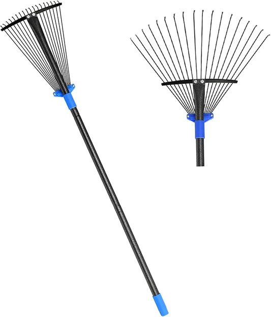 Metal Rake for Leaves Heavy Duty, Adjustable Garden Leaf Rake with Expandable Head 8-17", Shrub Pine Needle Kids Hand Yard Rake Garden Tool 30-70"