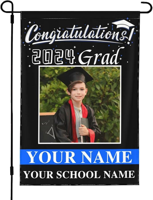 Personalized Graduation Garden Flag With Photo Name Custom Class Of 2025 Double-Sided Banner Congratulation Grad Yard Sign Outdoor Flags For Party Ceremony (Custom Graduation Flag, 12x18(in))