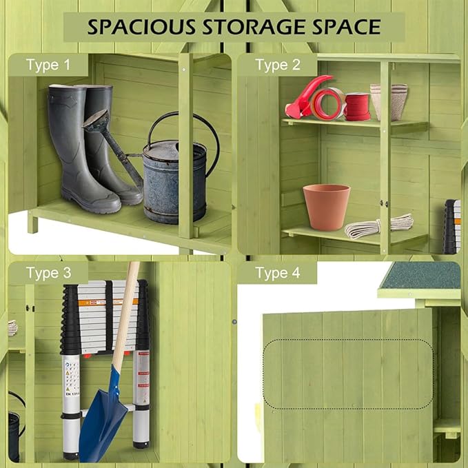 Outdoor Storage Shed, Wooden Garden Shed Lockable Tool Cabinet with Waterproof Roof Large Garden Shed with Adjustable Shelves, Outside Vertical Tall Tool Shed for Yard Patio Lawn Deck