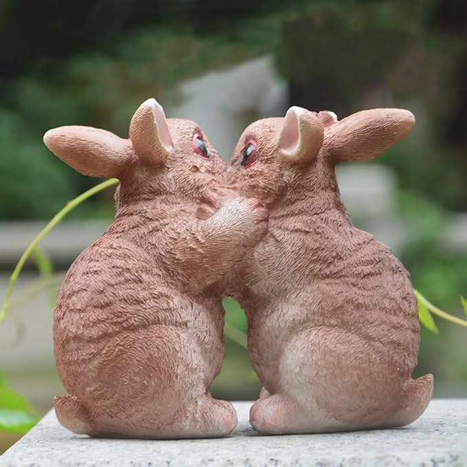 Garden Statues Bunny Decor Resin Dance Rabbit Figurine Cute Fairy Garden Decor Outdoor Statues for Patio Yard Porch Balcony Gifts for Women Mom Grandma Brown