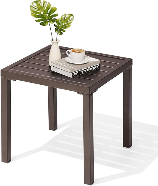 Crestlive Products Outdoor Side Table 1PC - Small Metal Square End Table - Easy to Assemble, Weather Resistant Ideal for Garden, Patio, Poolside, Beach, Balcony, Porch