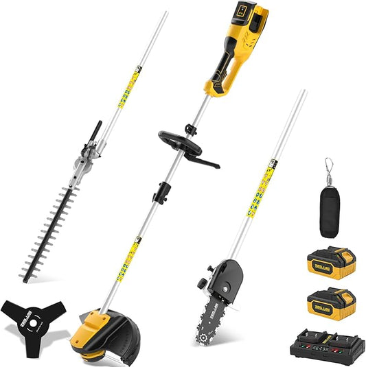 40V Weed Wacker Cordless, 8-Inch Cordless Pole Saw, Hedge Trimmer Cordless and Brush Cutter, 4-in-1 Multi Garden Tools with 2X20V 4.0Ah Batteries and Charger