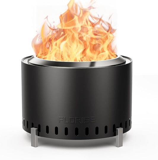 27 Inch Smokeless Fire Pit, Outdoor Portable Firepit with Waterproof Cover & Poker, Stainless Steel Wood Burning Fireplace for Outside,Patio, Camping, Bonfire,Black