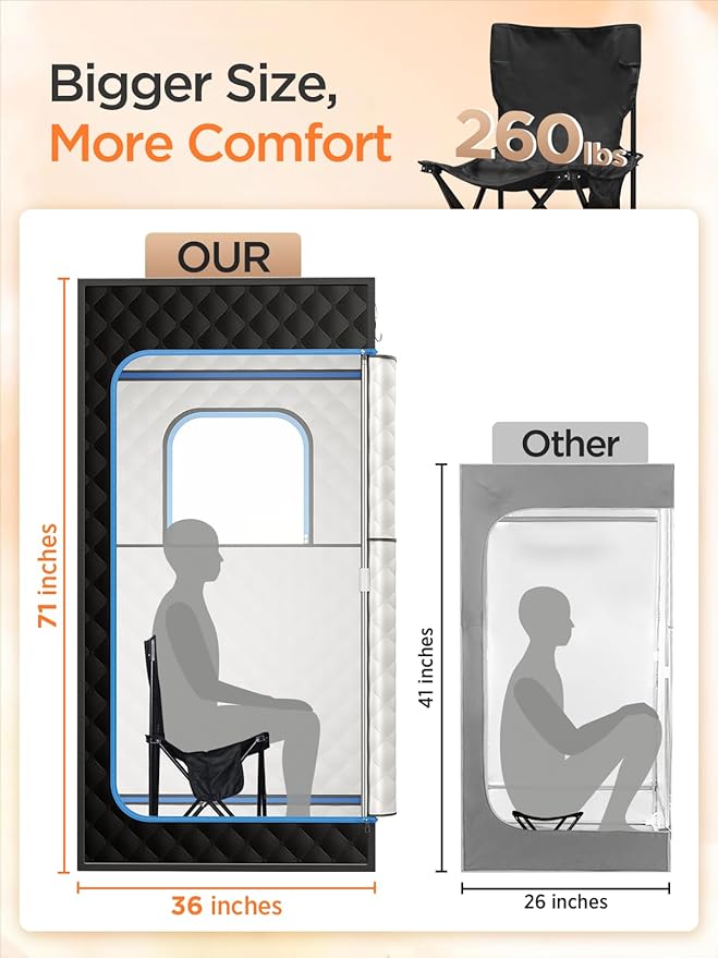 Sauna Box, Portable Sauna for Home, Personal Portable Steam Sauna Tent with 1200W 3L Steamer Heater, 15 Levels, Remote Control, Foldable Chair, Cozy Big Size 36 * 36 * 71 inches
