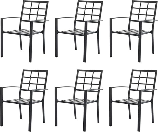 Outdoor Dining Chairs Set of 6, Aluminum Frame Stackable Patio Dining Chairs with Armrest, Wrought Iron Patio Bistro Chairs for Lawn, Backyard, Garden, Porch