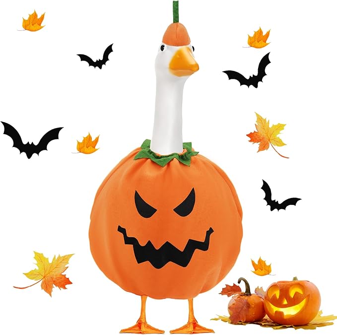 Halloween Goose Outfit,Pumpkin Goose Costume with Hat,Premium Soft Fabric Goose Outfit,Yard Silly Lawn Duck Shirt for 23'' Cement Porch Goose Duck Decorations,Outdoor Patio Yard Lawn Decoration
