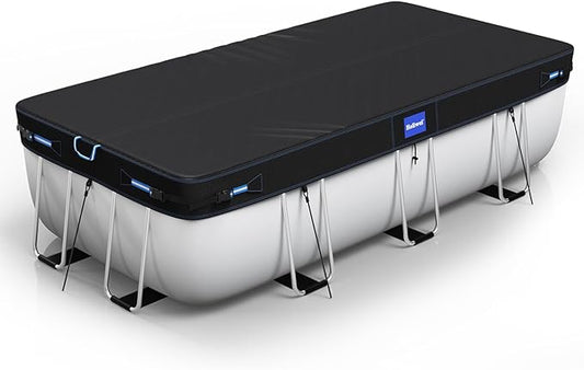 7x10 Ft Rectangular Pool Cover with Reflective Strips for Above Ground Pool, 420D Swimming Pool Cover for Rectangular or Oval Frame Pools, Solar Cover with Drawstring and Ground Nails
