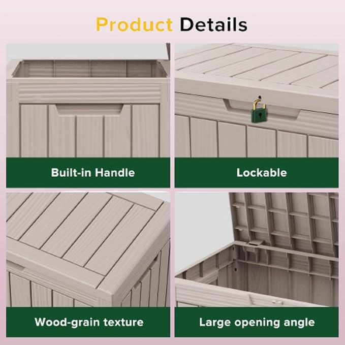TARKARI 45 Gallon Lockable Resin Deck Box, Waterproof & UV-Resistant Outdoor Storage Box for Outdoor Cushion Storage, Garden Tools & Pool Accessories Storage, Gray
