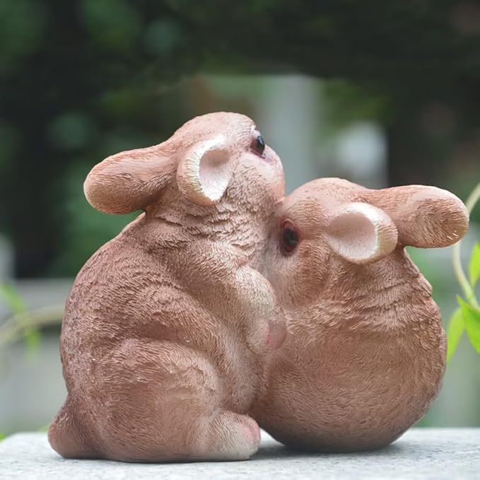 Garden Statues Bunny Decor Resin Hug Rabbit Figurine Cute Fairy Garden Decor Outdoor Statues for Patio Yard Porch Balcony Gifts for Women Mom Grandma Brown
