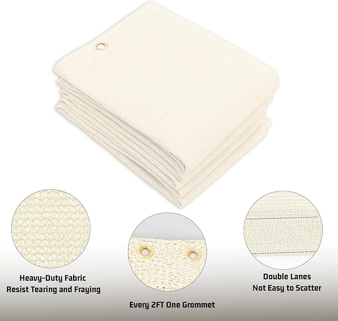 SUNNY GUARD Shade Cloth Custom Size 20x23 FT Sun Shade Screen Fabric Shade Cover Tarp with Grommets for Pergola Backyard Garden, Butter Cream(We Customized)