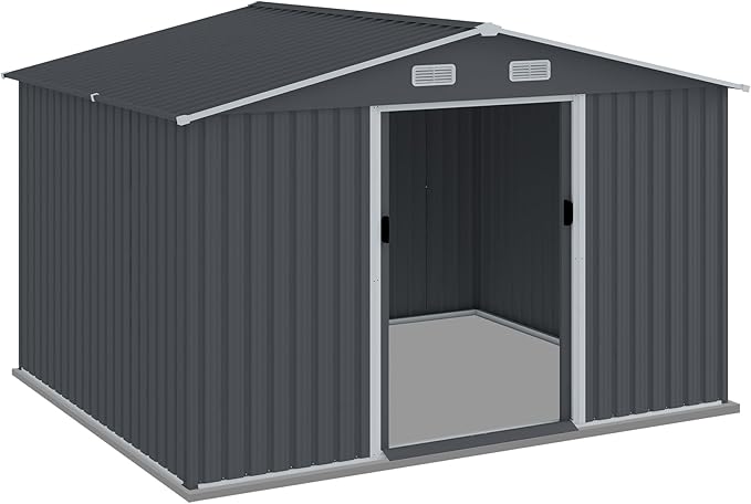 8x10 FT Outdoor Tool Shed, Metal Garden Shed with Sloped Roof, Corrosion-Resistant, UV-Protected Steel Storage for Backyard, Lawn, Garden Tools, Easy Assembly