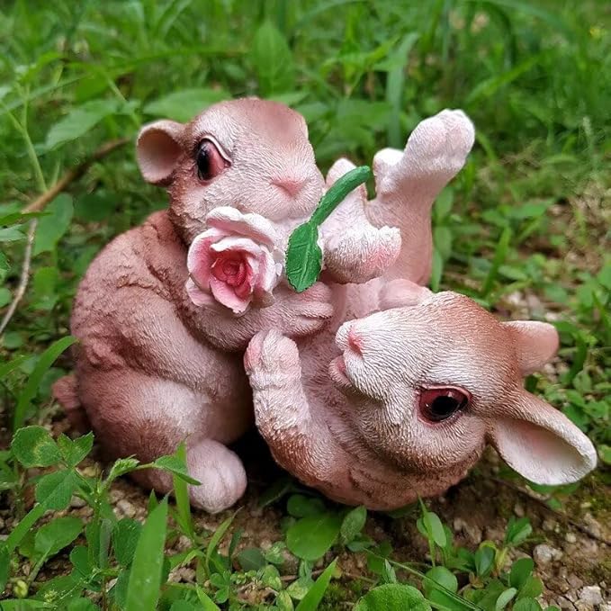 Garden Statues Bunny Decor Resin Flower Rabbit Figurine Cute Fairy Garden Decor Outdoor Statues for Patio Yard Porch Balcony Gifts for Women Mom Grandma Brown