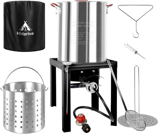 36QT Turkey Fryer Kit, Waterproof Cover & 12-inch Skimmer, 55,000BTU Propane Burner Stove, Aluminum Turkey Fryer Pot, Outdoor Deep Fryer, Crawfish Boiler with Basket