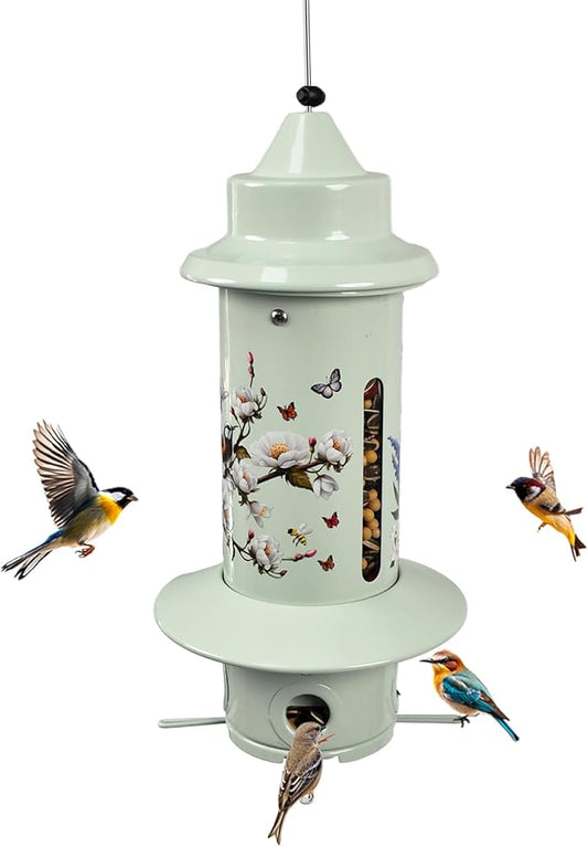 Squirrel Proof Bird Feeders, Long Lasting Bird Feeder for Outdoors, Reliable and Rust Resistant Metal Station for Prevents Squirrels from Stealing Food,5LB Large Capacity,Green
