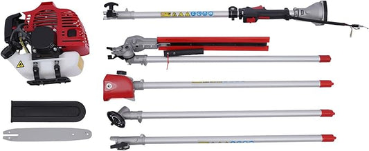 2 Stroke Gas Hedge Trimmer 1.9HP 52CC Air-Cooled Gasoline Brush Cutter Weed Wacker 4 in 1 Multifunction Straight Shaft Gas Grass Trimmer Pole Saw for Weeding, Hedge Trimming, Branch Cutting