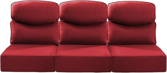 Luxury 22x24/22x25 6-Inch Smile Outdoor Sofa Cushions Set of 3 - Memory Foam Deep Seat Patio Furniture Cushion for Wicker Rocker Dining Chair Loveseat 3-Seater L-Shape Sectional Sofa - Red