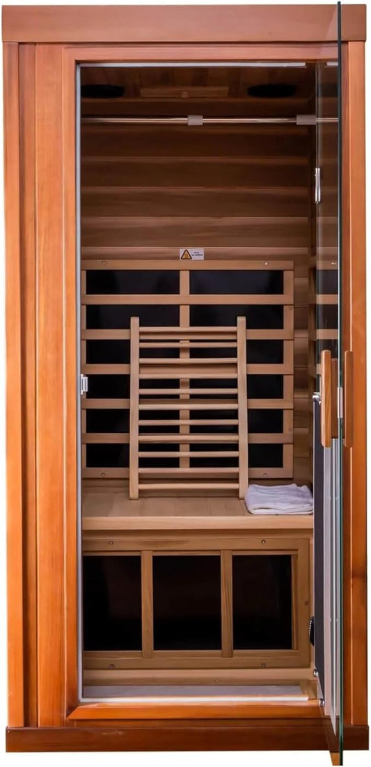 Red Cedar Personal Far Infrared Indoor Sauna Room, Indoor Sauna for Home Spa with Door Heating, 1350w, 8 Heating Plates, Bluetooth Speaker, Reading Lamp, Toughened Glass Door.