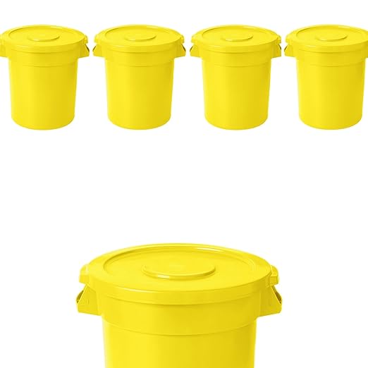 20 Gallon Trash Can With Lid Round Ingredient Storage Containers Recycling Bin Kitchen Garbage Can Office Garbage Can Trash Barrel Plastic Barrel Yard Waste Bin Outdoor Trashcan (5, Yellow)