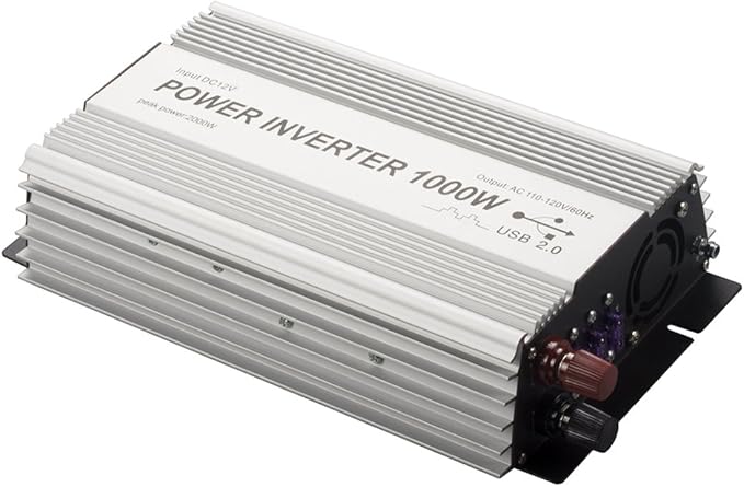 1000W Power Inverter, Dual AC Outlets, DC 12V to 110V AC Car Converter with USB Charging Port for Smartphone, Laptop, Tablet.
