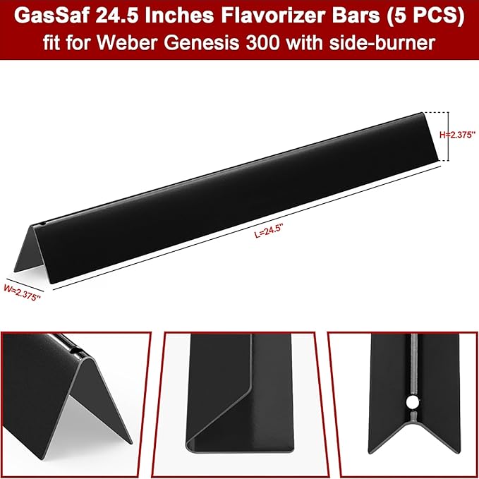 GasSaf 24.5" Flavorizer Bars for Weber Genesis 300 Gas Grills, Flavor Bar for Weber 7539 7540, Genesis E-310 E-320 S-310 S-320, EP/CEP 310 & 320 (Side-Knob), 5-Pack Porcelain Enameled Heat Plates Bars