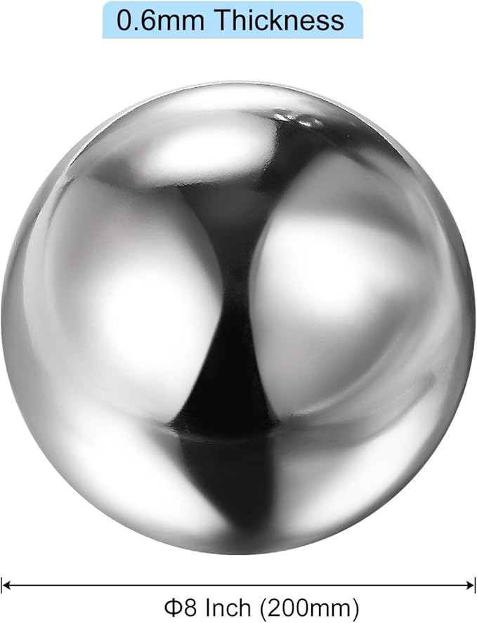 uxcell Gazing Ball 8 Inch 200mm Reflective Sphere Polished Hollow Ball, Stainless Steel Gazing Globe Mirror Ball for Home Outdoor Decoration, Silver Tone