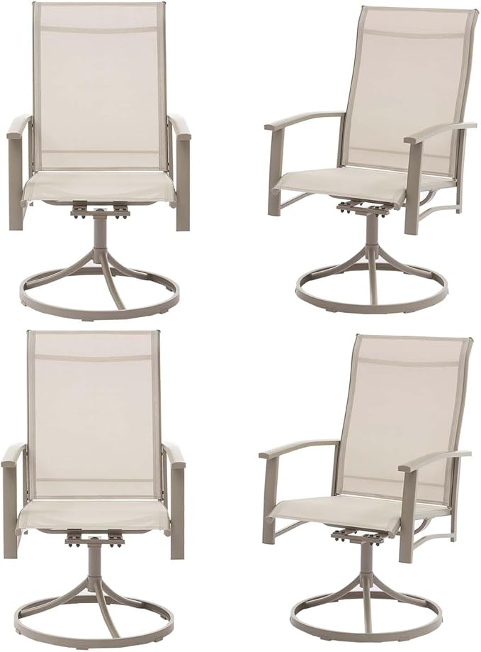 Patio Swivel Chairs Set of 4, Outdoor Swivel Chairs with Armrest, High Back Patio Chair with Metal Frame, All-Weather Outdoor Dining Chair for Deck, Porch and Lawn, Ivory Beige