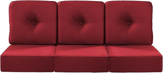 Luxury 22x24/22x25 6-Inch Patio Chair Cushions Set of 3 - Memory Foam Deep Seat Water Repellent Patio Cushion for Lawn Dining Rocking Swivel Chairs Loveseat 3-Seater Sectional Sofa - Red