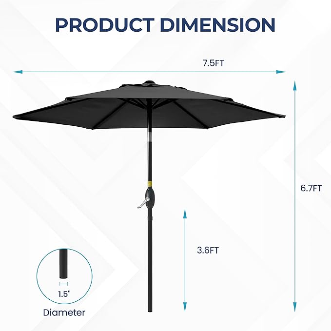 SUNVIVI OUTDOOR Outdoor Patio Umbrella, Patio Umbrella, Market Umbrella, Large Outdoor Umbrella, Metal Pole Umbrella with Push Button Tilt and Crank, Polyester Canopy