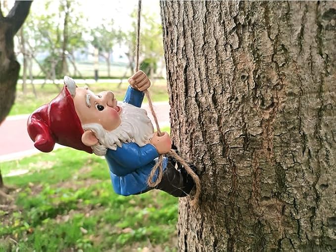Funny Climbing Gnome Tree Hugger Decor, Garden Sculpture Decoration Elf Out The Door, Yard Ornament Resin Statue Outdoor Decor for Patio Lawn