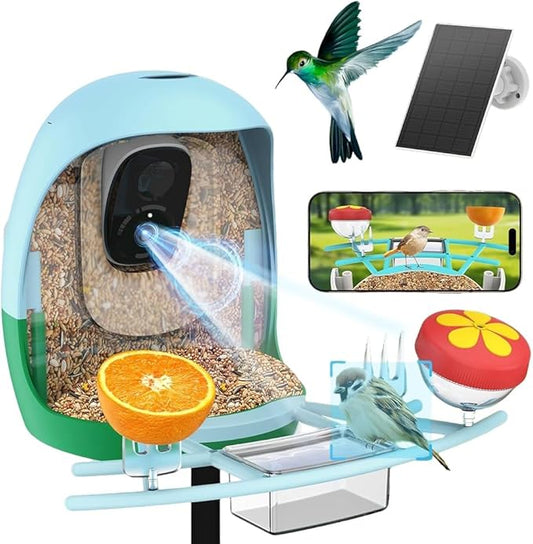 2025 New Smart Bird Feeder with Camera, 2.4GHz WiFi Solar Bird Feeder - 2K HD Live Video Camera Al ldentify Birds,Instant ArrivalAlerts. Birds Lover Gifts