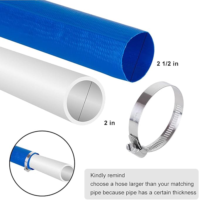 Eastrans 2.5 IN x 100 FT Heavy Duty Flat Discharge Hose, Weather & Burst Resistant, Best Hose for Inground Pools, Pool Filter & Drain Hose