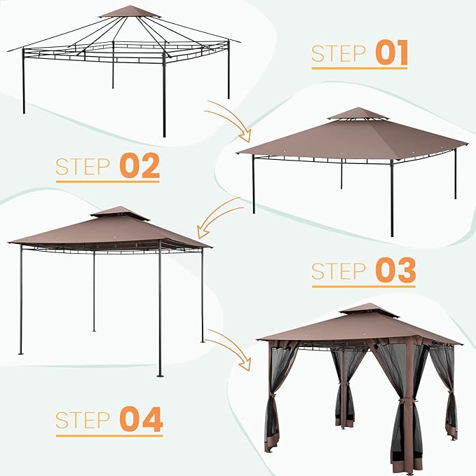 COBIZI Gazebo with Improved Cold-Proof Nettings Winter Gazebos on Clearance Heavy Duty Gazebo Double Roof with Metal Frame Gazebo Tent for Patio, Deck (Frame Thickened)