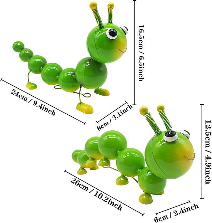 Metal Caterpillar Statue Yard Art Garden Decor for Outside Patio Lawn Ornaments Fence Decorations Gift for Family,Friends,Garden Lovers - Set of 2(Green)