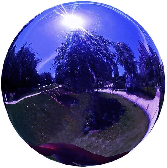 Blue Gazing Globe Mirror Ball in Stainless Steel, Shiny Hollow Sphere Sparkling Housewarming Outdoor Ornament (6 Inch)