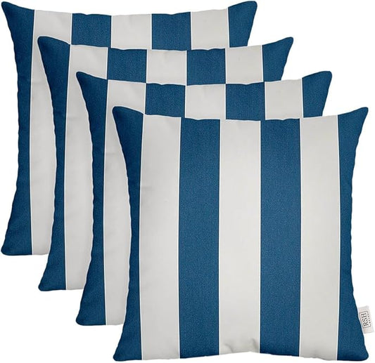RSH DECOR: Sunbrella Square Throw Pillows Set of 4 | 20" x 20" | Water and Fade-Resistant Performance Fabric | Outdoor Pillow Covers with Down-Alternative Inserts | Cabana Regatta