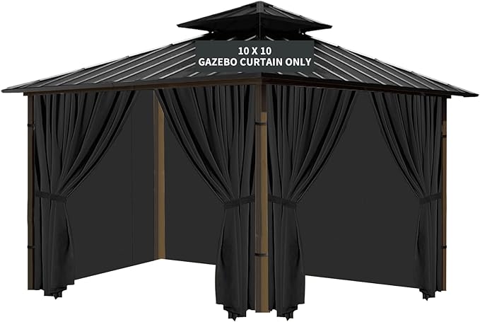Gazebo Universal Replacement Privacy Curtain, 10'X10' Gazebo Curtains Outdoor Waterproof, 4-Panels Sidewall with Zipper for Patio, Garden and Backyard (Only Curtains, 10'X10', Black)