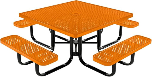 COATEDOUTDOORFURNITURE Heavy-Duty Portable Outdoor Kids Table with Umbrella Hole, Punched Steel Kids Picnic Table, Commercial-Grade, Made in America (46 in, Square, Childrens, Textured Orange)